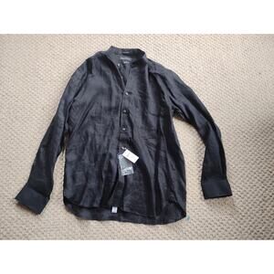 Mens Nwt Paul Fredrick Black 100% Linen Long Sleeve Button Down Shirt Lg